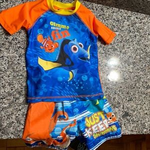 2T swim trunks and rash guard